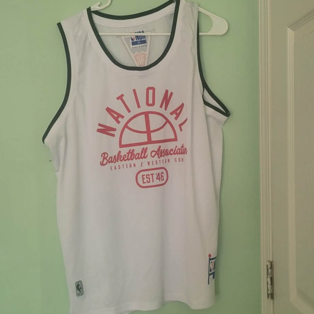 White NBA Tank Top with Red Print
